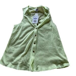 True Craft Womens Waffle Knit Sleeveless Button Front Top Mosaic Mint